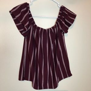 Passport Maroon and white striped off the shoulder woman’s top, medium